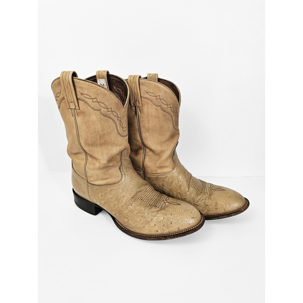 Tony Lama Vintage 13D Two Tone Beige Smooth Ostrich Cowboy Boots Style 1578